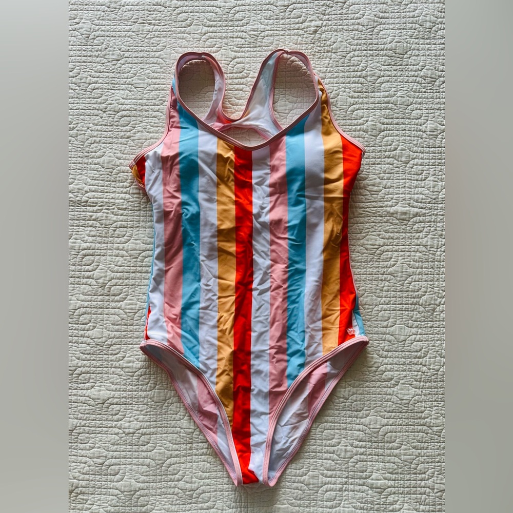 Active Swimwear Striped Multicolor One Piece Swimsuit - size M/L
